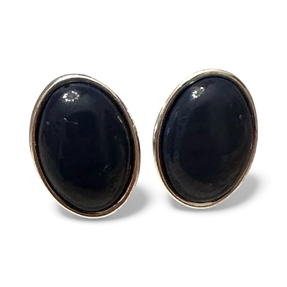 Liz Claiborne Navy blue and silver earring studs ovals 1 inch Y2K vintage